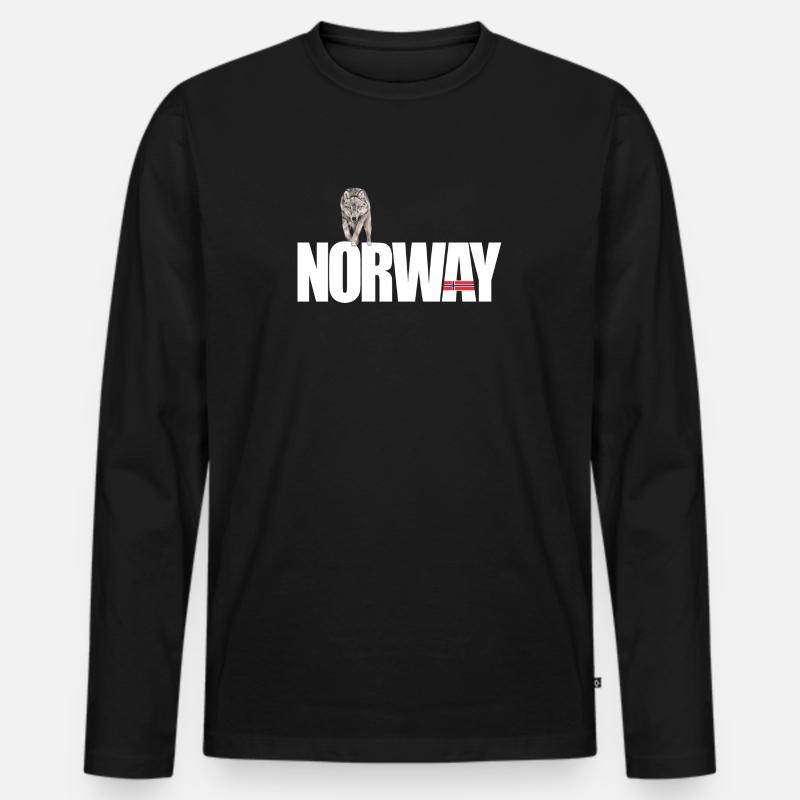 Norwegen mit Wolf - Männer Premium Bio Langarmshirt - Schwarz