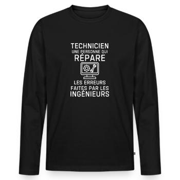 Humour technicien maintenance informatique - T-shirt manches longues Premium bio Homme - noir - Devant - Nico (187cm)