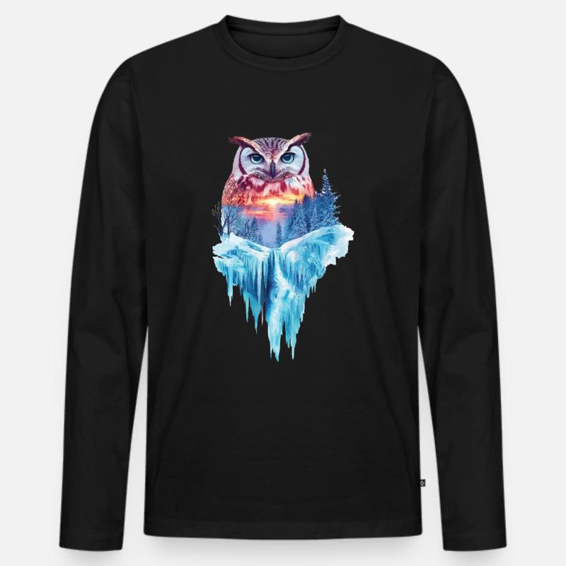 Eule - Männer Premium Bio Langarmshirt - Schwarz