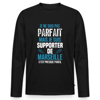 Cadeau Supporter Marseille Foot Marseillais - T-shirt manches longues Premium bio Homme - noir - Devant - Nico (187cm)