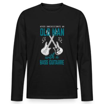Bass Gitarre Bassist alter Mann - Männer Premium Bio Langarmshirt - Schwarz - Vorne - Nico (187cm)