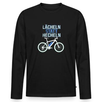 E-Bike - LÄCHELN statt HECHELN - Männer Premium Bio Langarmshirt - Schwarz - Vorne - Nico (187cm)