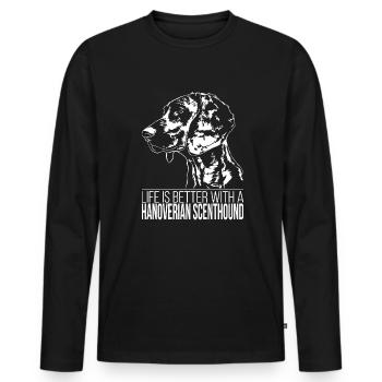 HANOVERIAN SCENTHOUND la vie est meilleure Hundespruch - T-shirt manches longues Premium bio Homme - noir - Devant - Nico (187cm)