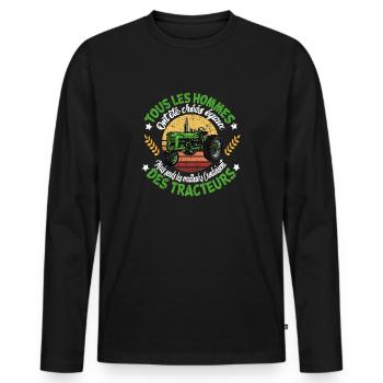 cadeau agriculteur avec phrase humoristique - T-shirt manches longues Premium bio Homme - noir - Devant - Nico (187cm)