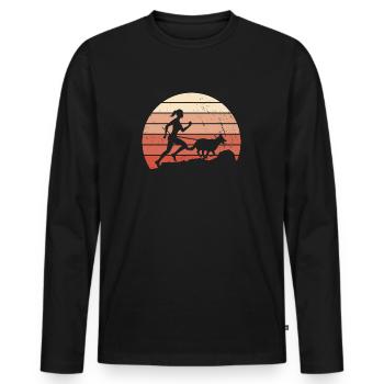 Canicross Geländelauf Retro Canicross Läuferin - Männer Premium Bio Langarmshirt - Schwarz - Vorne - Nico (187cm)