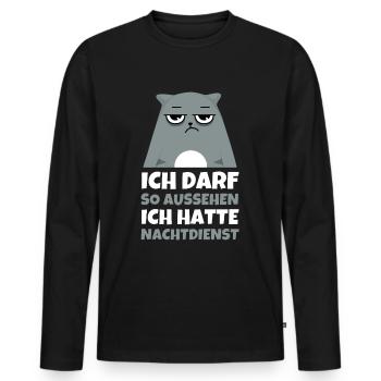 Nachtschicht, Schichtdienst, Nachtdienst, Funshirt - Männer Premium Bio Langarmshirt - Schwarz - Vorne - Nico (187cm)