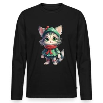 Katze Weihnachten Weihnachtselfe Geschenke Mütze - Männer Premium Bio Langarmshirt - Schwarz - Vorne - Nico (187cm)
