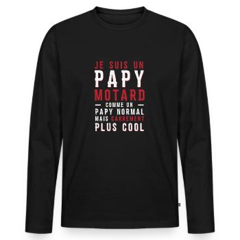 papys mortards, papi cool, papy motard - T-shirt manches longues Premium bio Homme - noir - Devant - Nico (187cm)