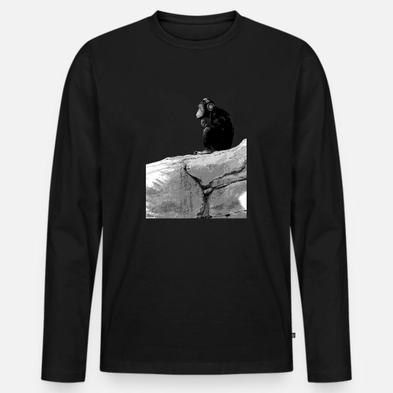 Musik-Affe - Männer Premium Bio Langarmshirt - Schwarz