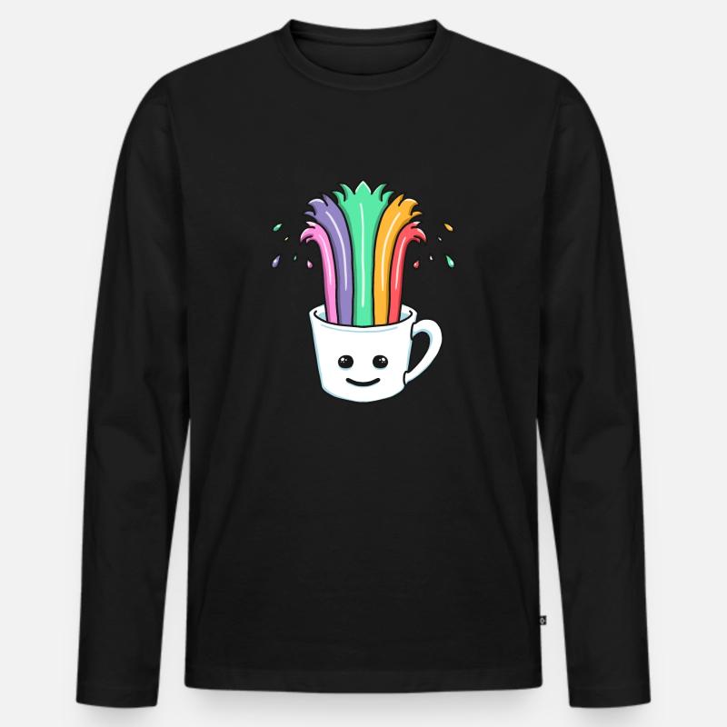 Süße Kaffee-Tasse mit Regenbogen - Männer Premium Bio Langarmshirt - Schwarz