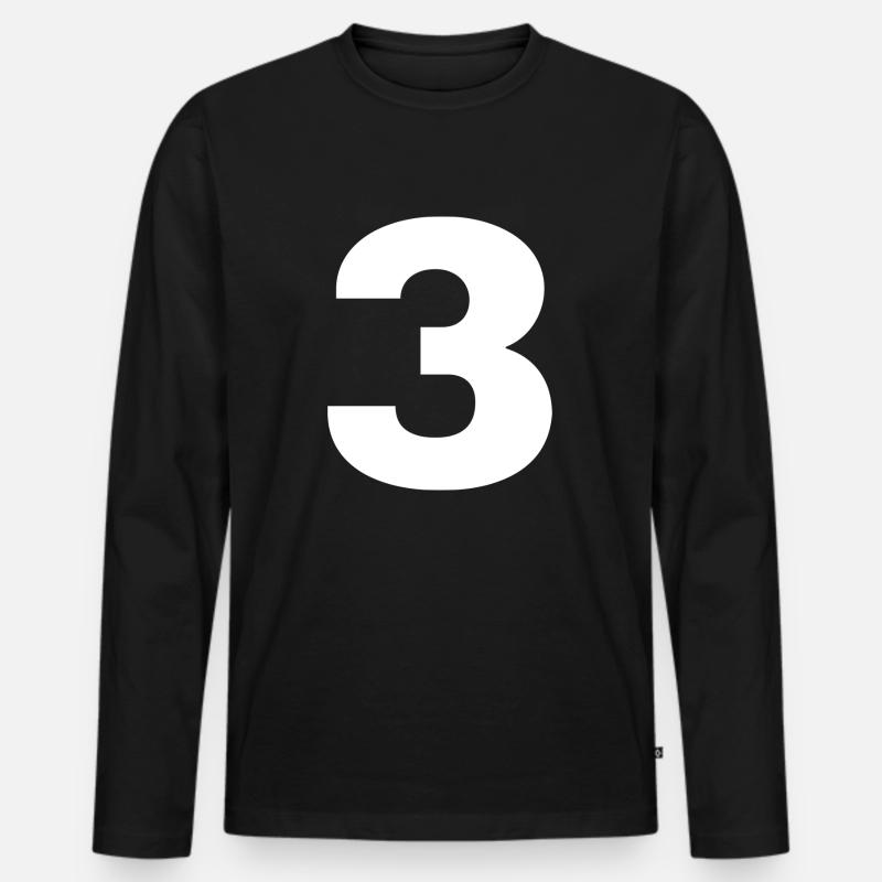 Zahl 3 Tshirt - Männer Premium Bio Langarmshirt - Schwarz