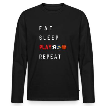 Eat, sleep, play, repeat - Men's Premium Organic Long Sleeve Shirt - black - Front - Nico (187cm)
