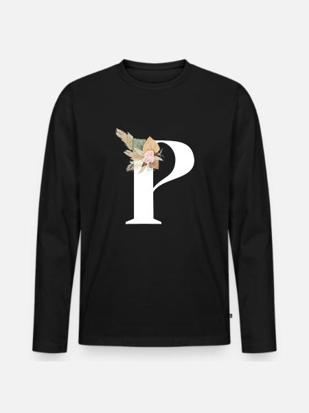 letter P flowery - Men's Premium Organic Long Sleeve Shirt - black