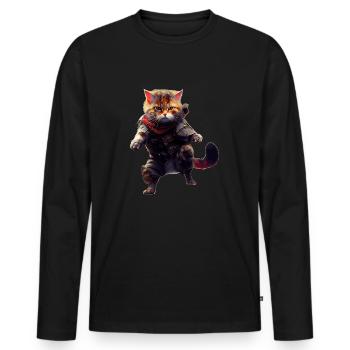 Chat habillé dans des vêtements prêts pour la bataille - T-shirt manches longues Premium bio Homme - noir - Devant - Nico (187cm)
