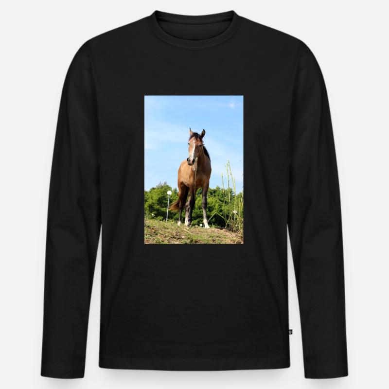 Pferd - Männer Premium Bio Langarmshirt - Schwarz