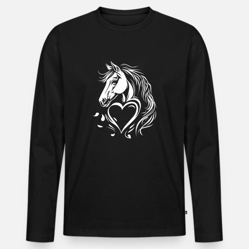 Pferd Herz - Männer Premium Bio Langarmshirt - Schwarz
