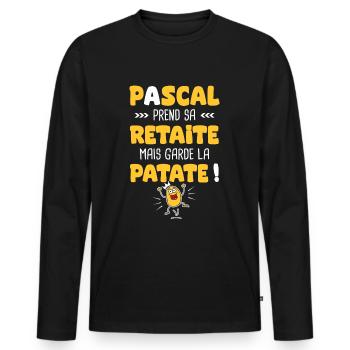 Pascal prend sa Retraite cadeau retraite retraité - T-shirt manches longues Premium bio Homme - noir - Devant - Nico (187cm)