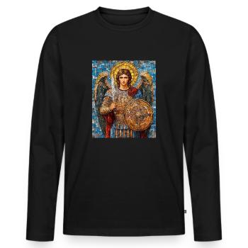 Archange Michel en armure Peinture Mosaïque - T-shirt manches longues Premium bio Homme - noir - Devant - Nico (187cm)
