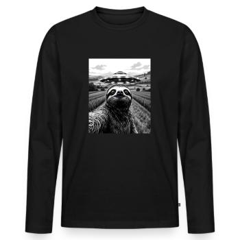 Faultier Selfie mit Alien UFO Lustiges Faultier - Männer Premium Bio Langarmshirt - Schwarz - Vorne - Nico (187cm)
