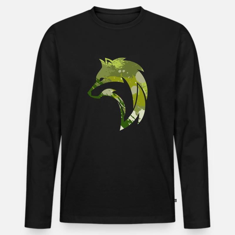 Wilder Wolf Tarnmuster - Männer Premium Bio Langarmshirt - Schwarz