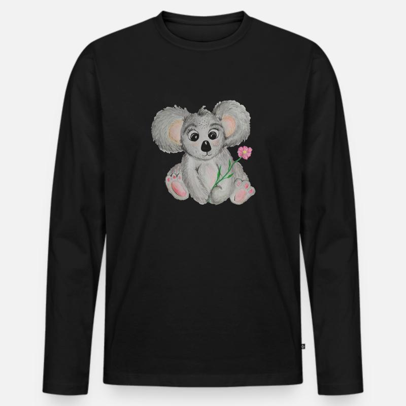 Koala mit Blume - Männer Premium Bio Langarmshirt - Schwarz