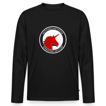 Antifaschistische Einhorn Aktion - Männer Premium Bio Langarmshirt - Schwarz - Vorne - Nico (187cm)