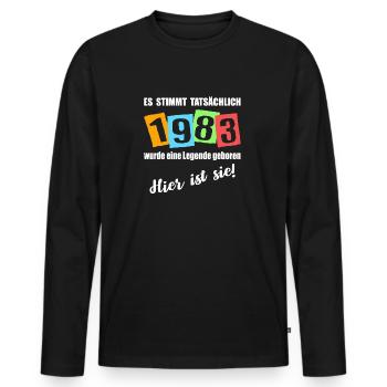 Legende ist 1983 geboren. Geburtstagsspruch - Männer Premium Bio Langarmshirt - Schwarz - Vorne - Nico (187cm)