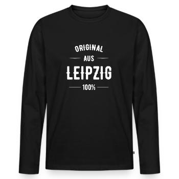 Leipzig - Männer Premium Bio Langarmshirt - Schwarz - Vorne - Nico (187cm)