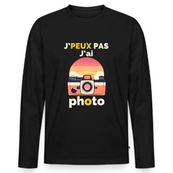 Ich kann nicht, ich habe ein Foto - Männer Premium Bio Langarmshirt - Schwarz - Vorne - Nico (187cm)