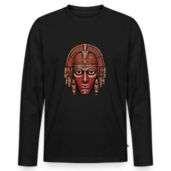 Masque aztèque inca astucieusement coloré - T-shirt manches longues Premium bio Homme - noir - Devant - Nico (187cm)