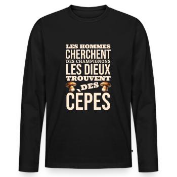 Les hommes cherchent des champignons - T-shirt manches longues Premium bio Homme - noir - Devant - Nico (187cm)