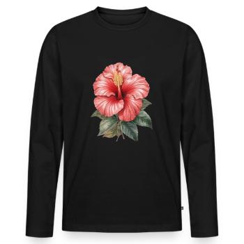 Hibiscus Blossom - Men's Premium Organic Long Sleeve Shirt - black - Front - Nico (187cm)