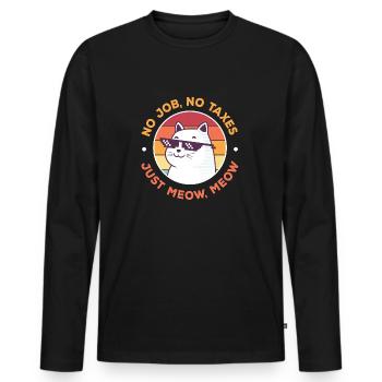 No Job No Taxes, Funny Cat - Men's Premium Organic Long Sleeve Shirt - black - Front - Nico (187cm)