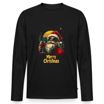 Weihnachtsmann mit Weinglas Weihnachtsfeier Wein - Männer Premium Bio Langarmshirt - Schwarz - Vorne - Nico (187cm)