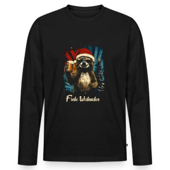 Weihnachtsfeier Bier Faultier lustig - Männer Premium Bio Langarmshirt - Schwarz - Vorne - Nico (187cm)