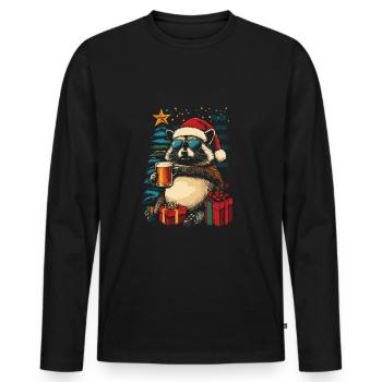 Bière Noël raton laveur Fête de Noël - T-shirt manches longues Premium bio Homme - noir - Devant - Nico (187cm)