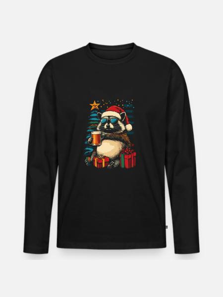 Bier Weihnachten Waschbär Weihnachtsfeier - Männer Premium Bio Langarmshirt - Schwarz