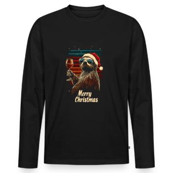 Christmas Party Wine Sloth Funny - Men's Premium Organic Long Sleeve Shirt - black - Front - Nico (187cm)
