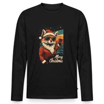 Weihnachten Wein Fuchs - Männer Premium Bio Langarmshirt - Schwarz - Vorne - Nico (187cm)