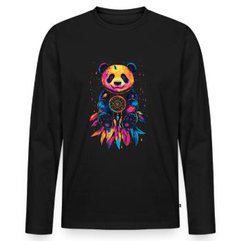 Bunter Panda mit Traumfänger - Männer Premium Bio Langarmshirt - Schwarz - Vorne - Nico (187cm)