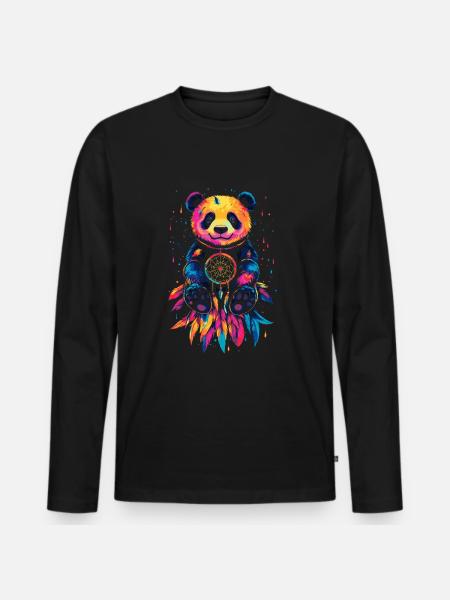 Bunter Panda mit Traumfänger - Männer Premium Bio Langarmshirt - Schwarz