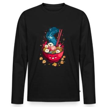 Bol de Ramen Kawaii - T-shirt manches longues Premium bio Homme - noir - Devant - Nico (187cm)