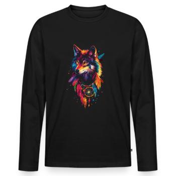 Wolf Traumfänger - Männer Premium Bio Langarmshirt - Schwarz - Vorne - Nico (187cm)