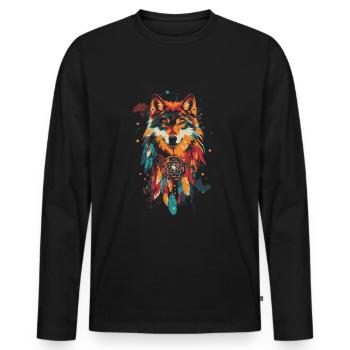 Wolf Traumfänger - Männer Premium Bio Langarmshirt - Schwarz - Vorne - Nico (187cm)