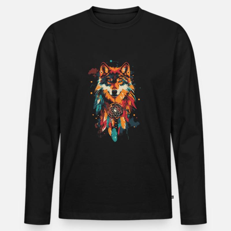 Wolf Traumfänger - Männer Premium Bio Langarmshirt - Schwarz