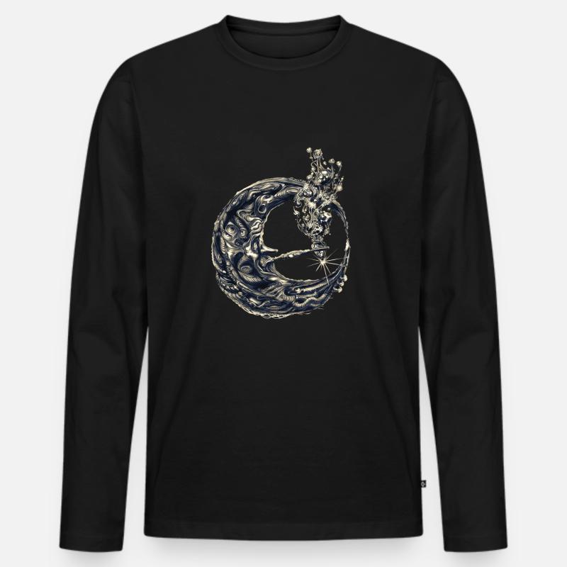 Mond mit Pfeife - Männer Premium Bio Langarmshirt - Schwarz