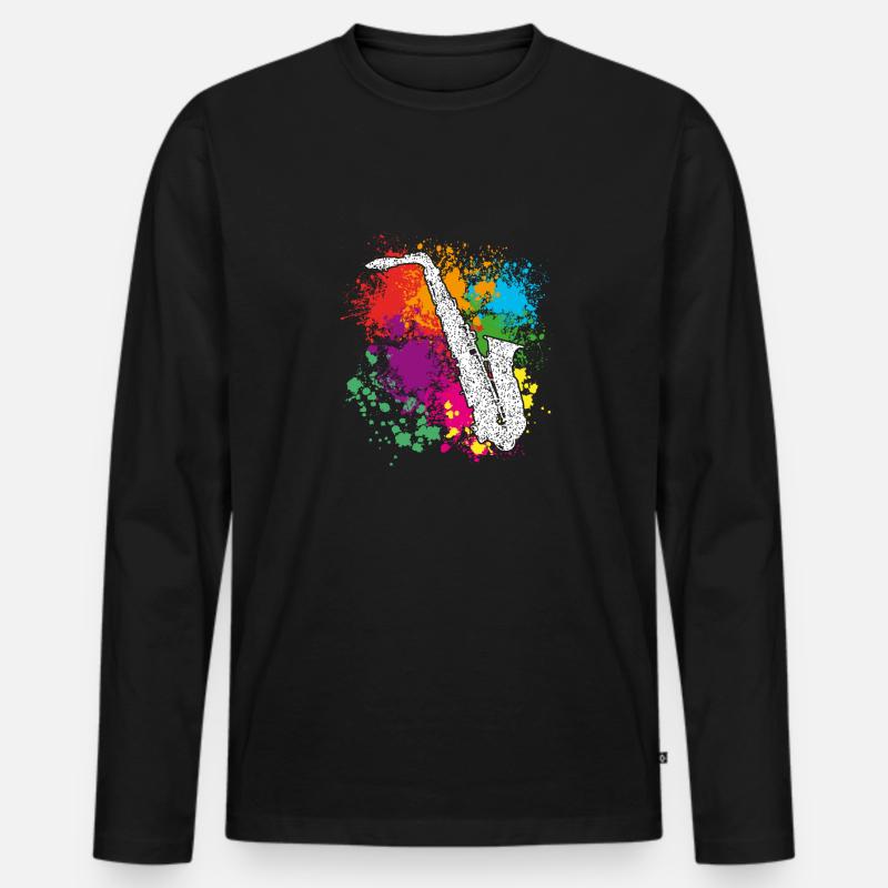 Saxofon, Sax, Farbkleckse - Männer Premium Bio Langarmshirt - Schwarz