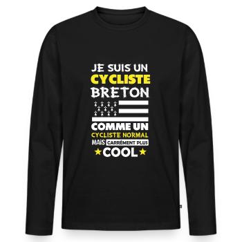 Cycliste breton cadeau drôle breton bretagne vélo - T-shirt manches longues Premium bio Homme - noir - Devant - Nico (187cm)