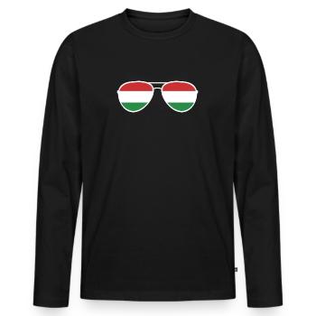 Ungarn Hungary Flagge Sonnenbrille Ungarisch - Männer Premium Bio Langarmshirt - Schwarz - Vorne - Nico (187cm)