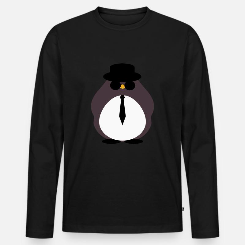 Mr Pinguin - Männer Premium Bio Langarmshirt - Schwarz